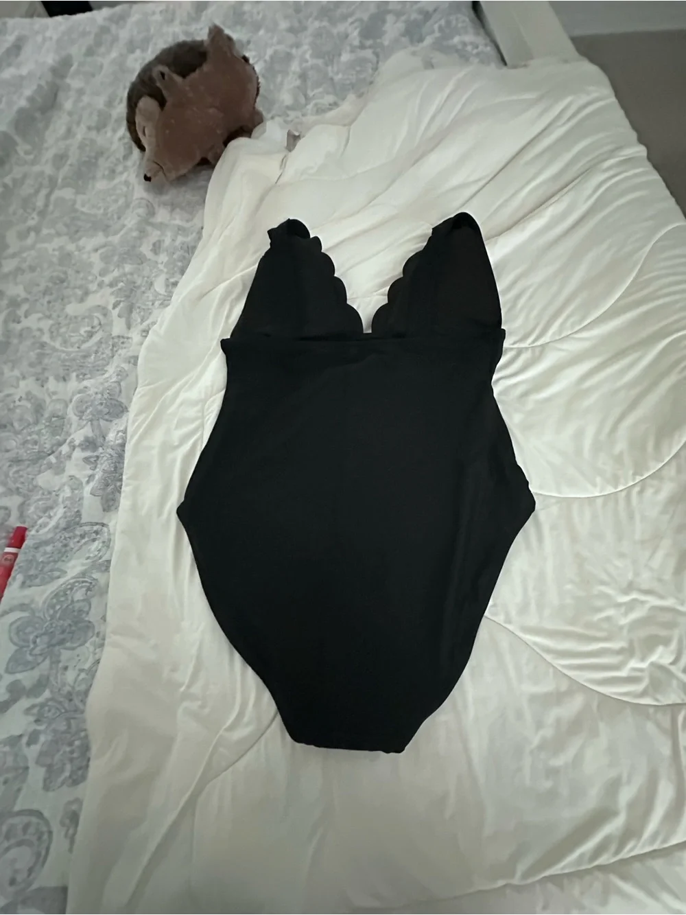 J. Crew Black Scalloped V-Neck One-Piece Swimsuit